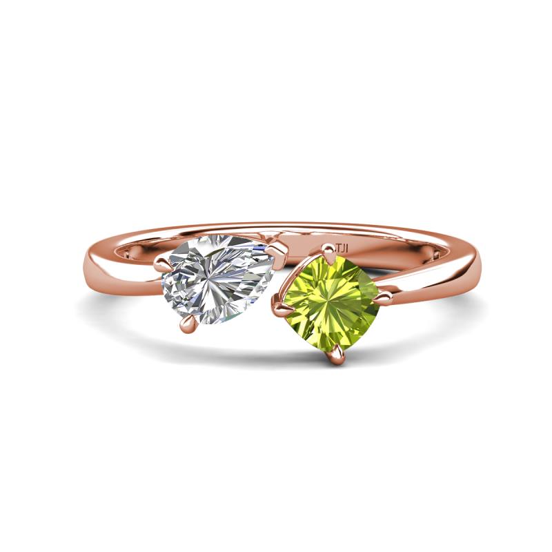 Lysha 1.45 ctw GIA Certified Natural Diamond Pear Shape (7x5 mm) & Peridot Cushion Shape (5.00 mm) Toi Et Moi Engagement Ring 