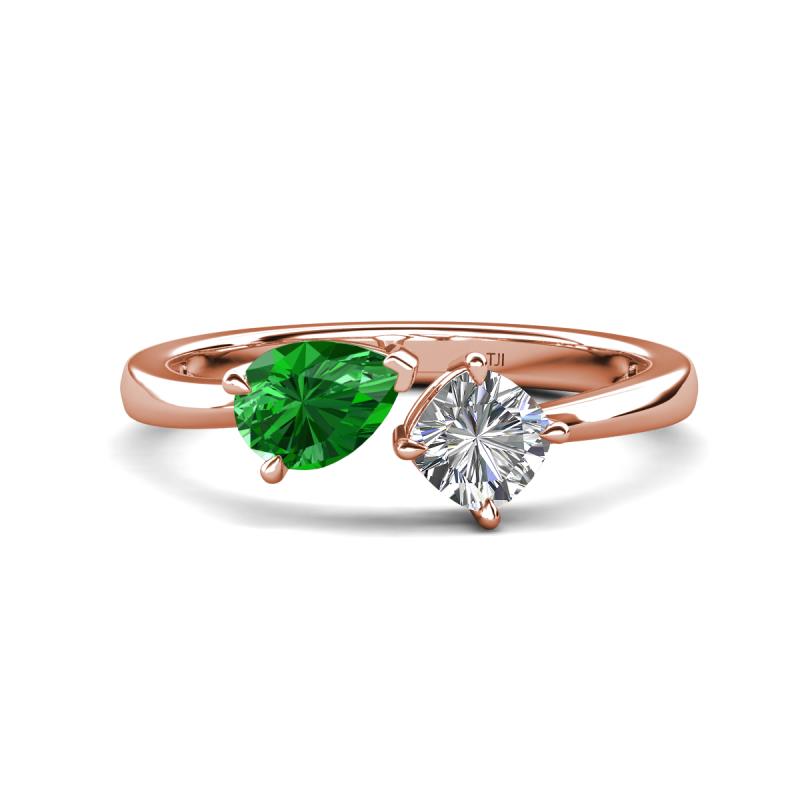 Lysha 1.30 ctw Green Garnet Pear Shape (7x5 mm) & Natural Diamond Cushion Shape (5.00 mm) Toi Et Moi Engagement Ring 