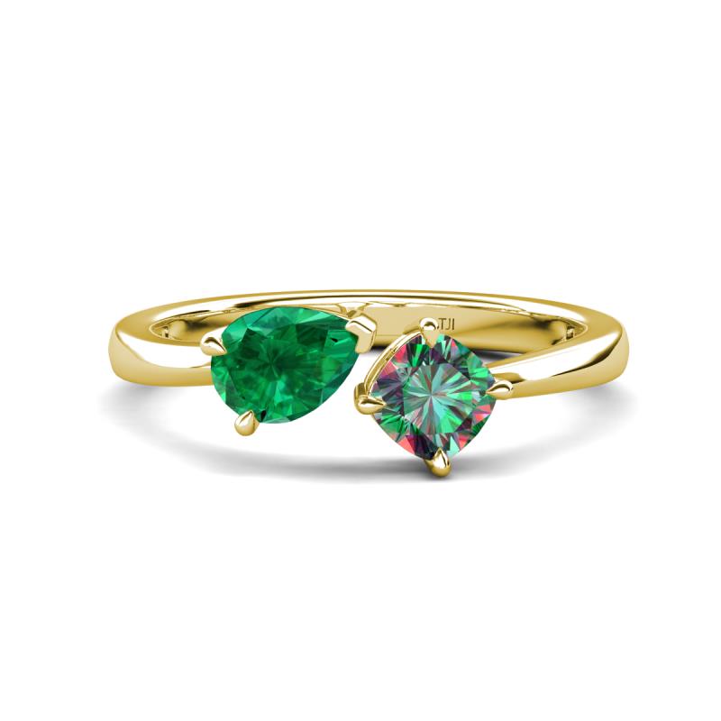 Lysha 1.61 ctw Emerald Pear Shape (7x5 mm) & Lab Created Alexandrite Cushion Shape (5.00 mm) Toi Et Moi Engagement Ring 