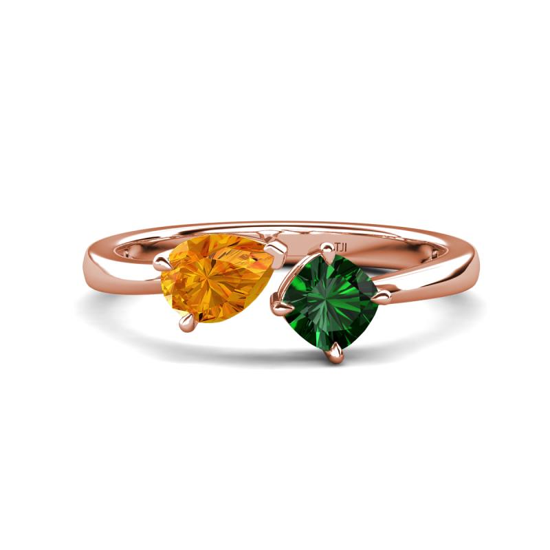 Lysha 1.20 ctw Citrine Pear Shape (7x5 mm) & Lab Created Emerald Cushion Shape (5.00 mm) Toi Et Moi Engagement Ring 