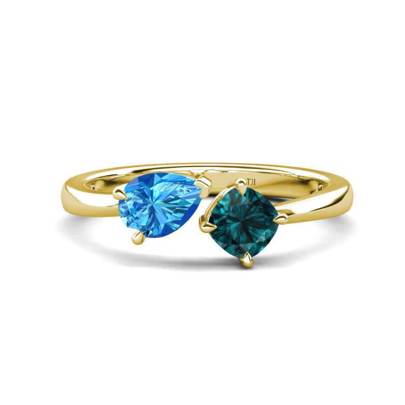 Lysha 1.60 ctw Blue Topaz Pear Shape (7x5 mm) & London Blue Topaz Cushion Shape (5.00 mm) Toi Et Moi Engagement Ring 