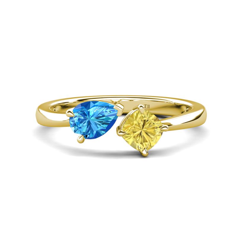 Lysha 1.66 ctw Blue Topaz Pear Shape (7x5 mm) & Lab Created Yellow Sapphire Cushion Shape (5.00 mm) Toi Et Moi Engagement Ring 
