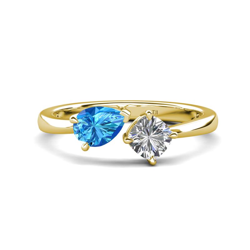 Lysha 1.35 ctw Blue Topaz Pear Shape (7x5 mm) & Lab Grown Diamond Cushion Shape (5.00 mm) Toi Et Moi Engagement Ring 