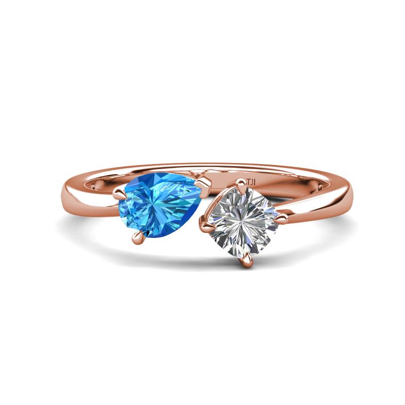 Lysha 1.35 ctw Blue Topaz Pear Shape (7x5 mm) & Natural Diamond Cushion Shape (5.00 mm) Toi Et Moi Engagement Ring 