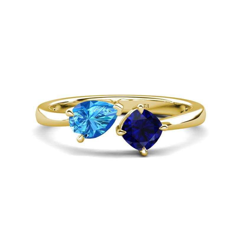 Lysha 1.66 ctw Blue Topaz Pear Shape (7x5 mm) & Lab Created Blue Sapphire Cushion Shape (5.00 mm) Toi Et Moi Engagement Ring 