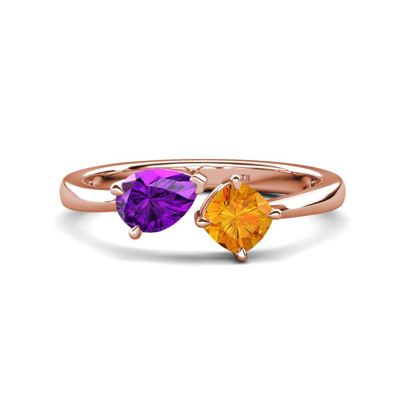 Lysha 1.15 ctw Amethyst Pear Shape (7x5 mm) & Citrine Cushion Shape (5.00 mm) Toi Et Moi Engagement Ring 