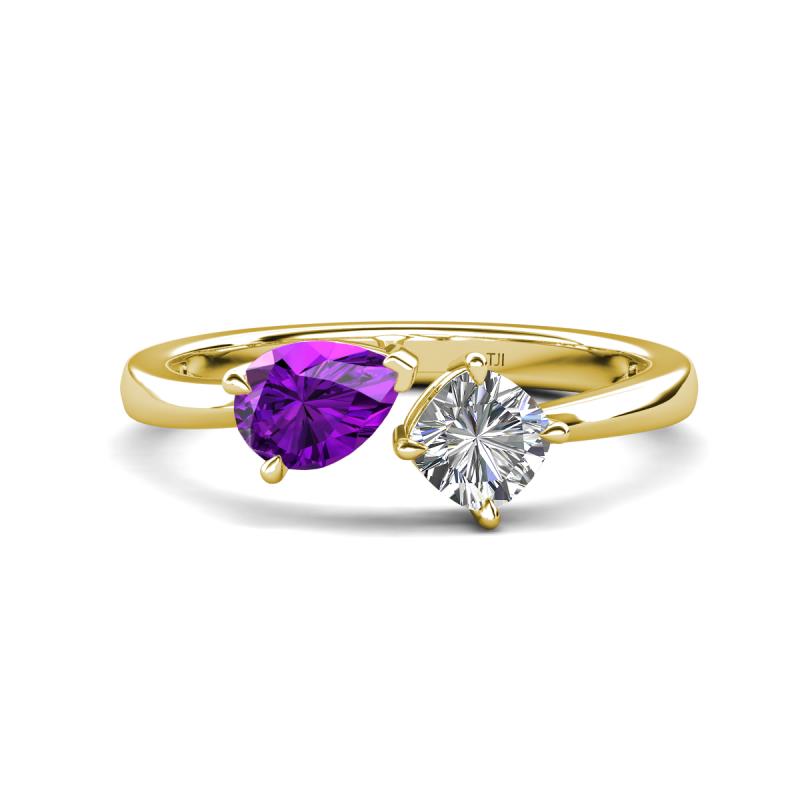 Lysha 1.22 ctw Amethyst Pear Shape (7x5 mm) & Moissanite Cushion Shape (5.00 mm) Toi Et Moi Engagement Ring 