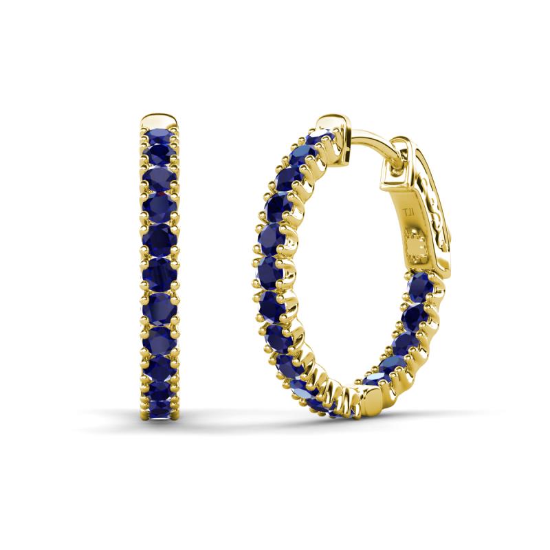 Amia 2.00 mm Round Blue Sapphire Inside Out Hoop Earrings 