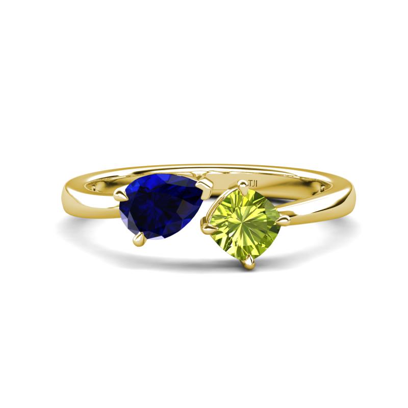 Lysha 1.55 ctw Blue Sapphire Pear Shape (7x5 mm) & Peridot Cushion Shape (5.00 mm) Toi Et Moi Engagement Ring 