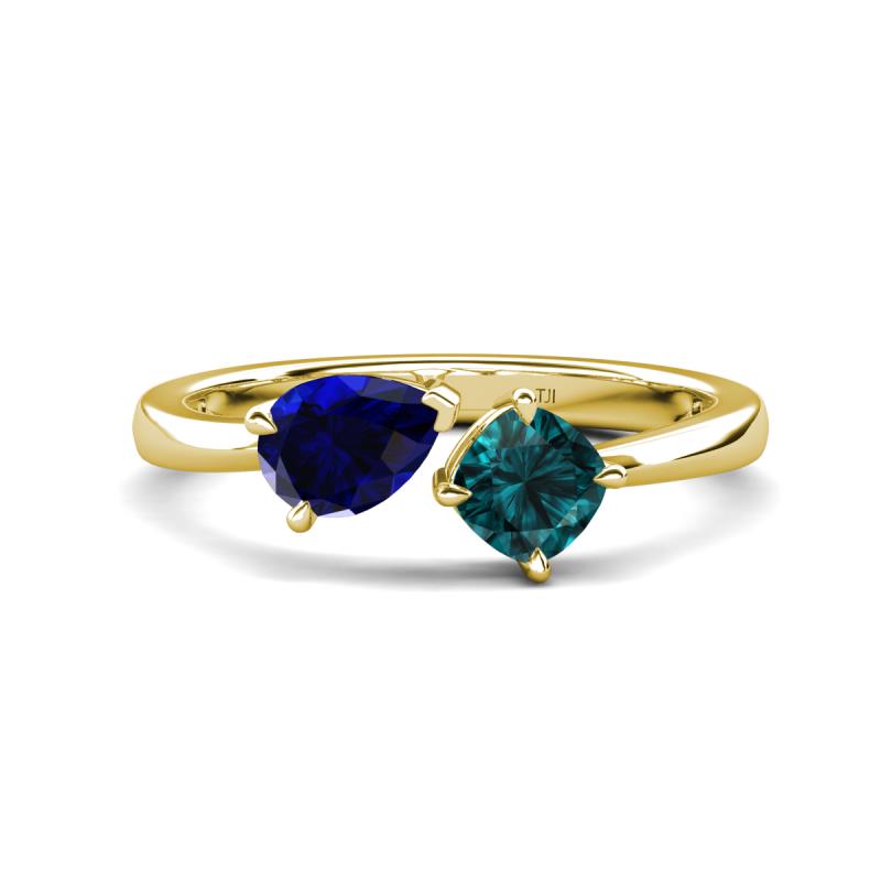 Lysha 1.65 ctw Blue Sapphire Pear Shape (7x5 mm) & London Blue Topaz Cushion Shape (5.00 mm) Toi Et Moi Engagement Ring 