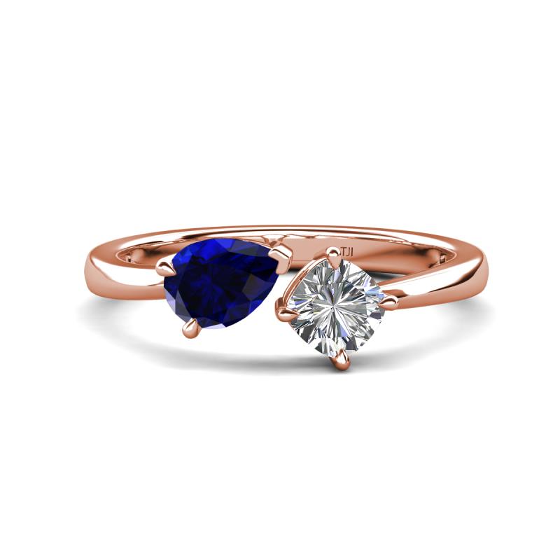 Lysha 1.47 ctw Blue Sapphire Pear Shape (7x5 mm) & Moissanite Cushion Shape (5.00 mm) Toi Et Moi Engagement Ring 