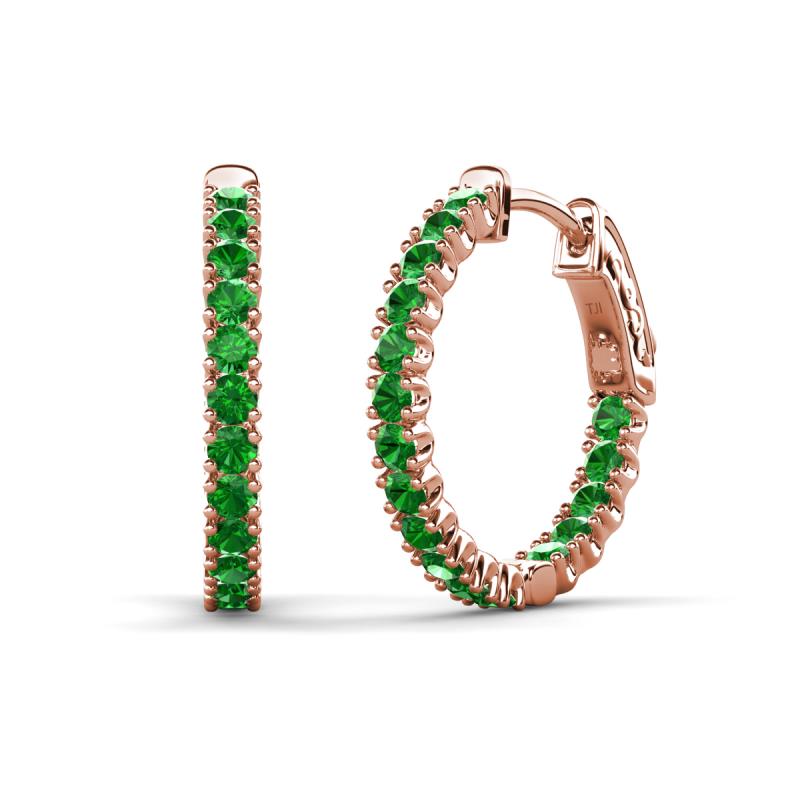 Amia 2.00 mm Round Green Garnet Inside Out Hoop Earrings 