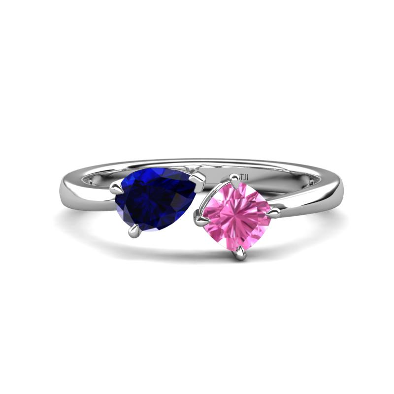 Lysha 1.71 ctw Blue Sapphire Pear Shape (7x5 mm) & Lab Created Pink Sapphire Cushion Shape (5.00 mm) Toi Et Moi Engagement Ring 