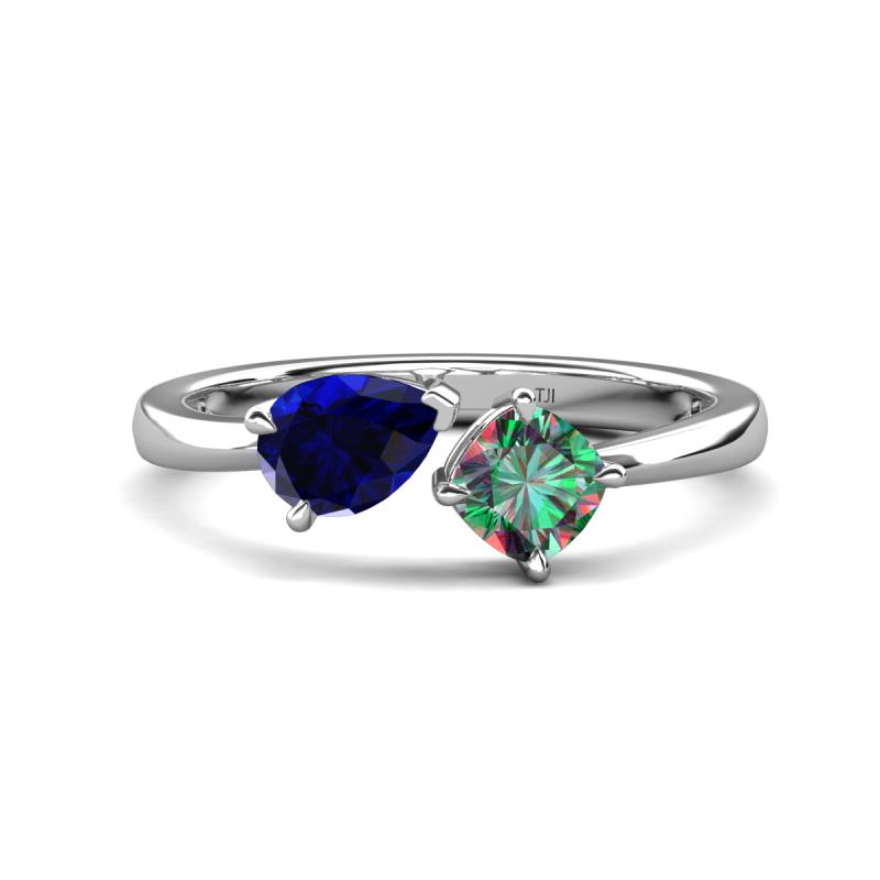 Lysha 1.71 ctw Blue Sapphire Pear Shape (7x5 mm) & Lab Created Alexandrite Cushion Shape (5.00 mm) Toi Et Moi Engagement Ring 