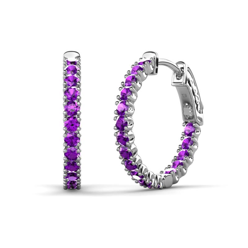 Amia 2.00 mm Round Amethyst Inside Out Hoop Earrings 