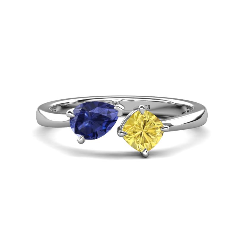 Lysha 1.41 ctw Iolite Pear Shape (7x5 mm) & Lab Created Yellow Sapphire Cushion Shape (5.00 mm) Toi Et Moi Engagement Ring 