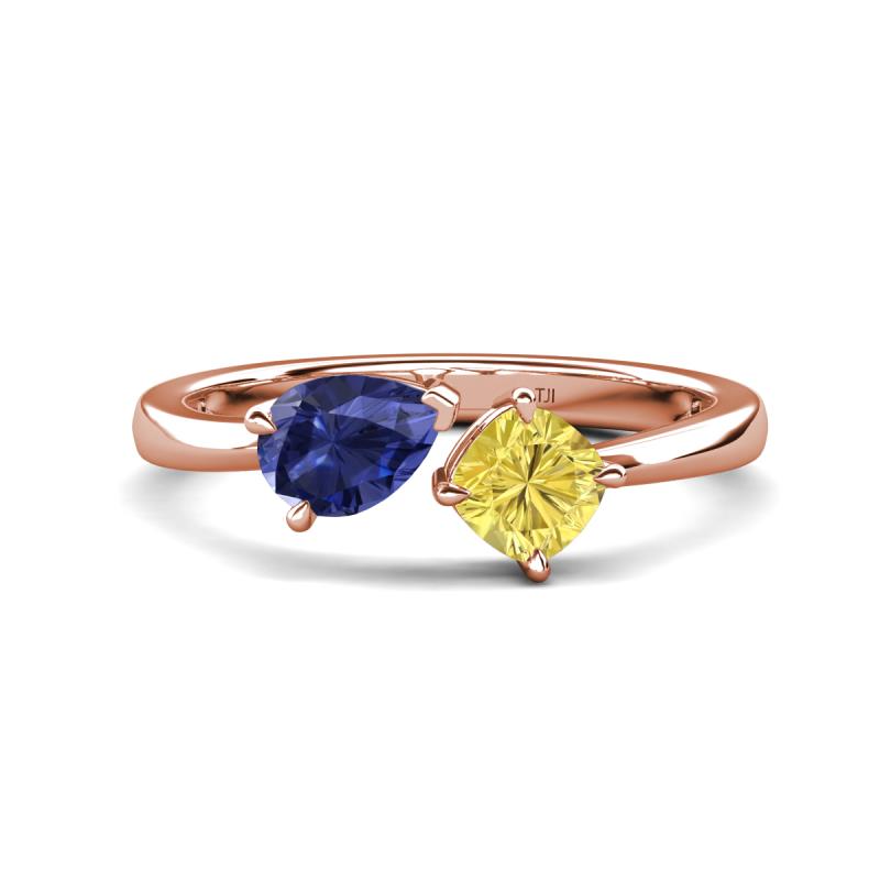 Lysha 1.41 ctw Iolite Pear Shape (7x5 mm) & Lab Created Yellow Sapphire Cushion Shape (5.00 mm) Toi Et Moi Engagement Ring 