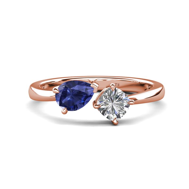 Lysha 1.10 ctw Iolite Pear Shape (7x5 mm) & Lab Grown Diamond Cushion Shape (5.00 mm) Toi Et Moi Engagement Ring 