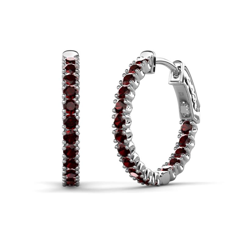 Amia 2.00 mm Round Red Garnet Inside Out Hoop Earrings 