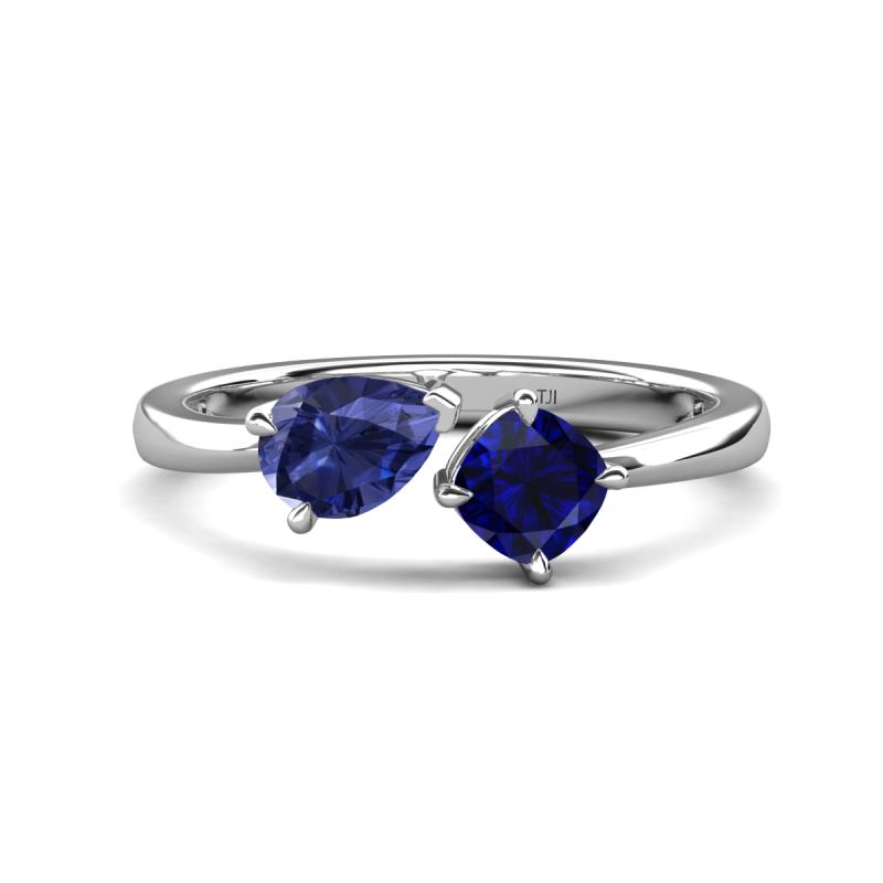 Lysha 1.41 ctw Iolite Pear Shape (7x5 mm) & Lab Created Blue Sapphire Cushion Shape (5.00 mm) Toi Et Moi Engagement Ring 