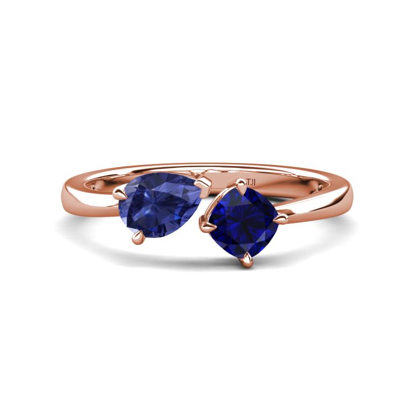 Lysha 1.41 ctw Iolite Pear Shape (7x5 mm) & Lab Created Blue Sapphire Cushion Shape (5.00 mm) Toi Et Moi Engagement Ring 