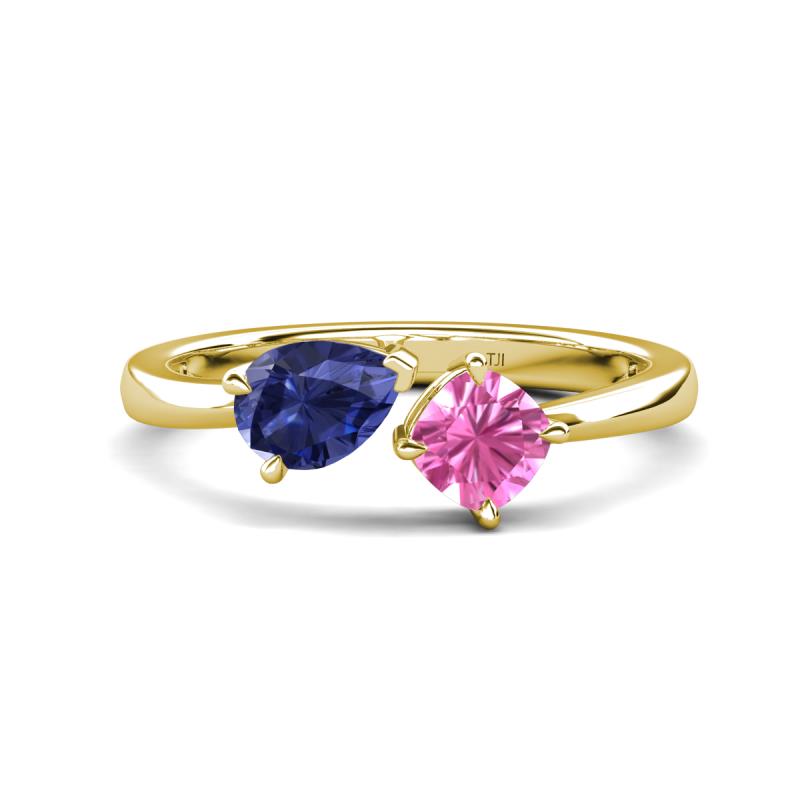 Lysha 1.41 ctw Iolite Pear Shape (7x5 mm) & Lab Created Pink Sapphire Cushion Shape (5.00 mm) Toi Et Moi Engagement Ring 