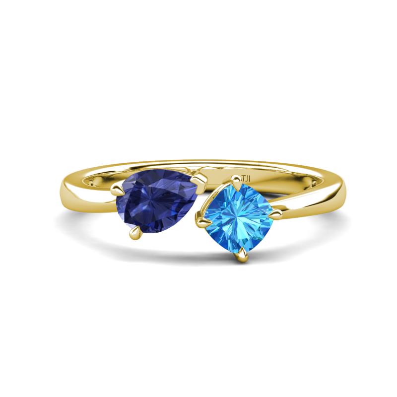 Lysha 1.35 ctw Iolite Pear Shape (7x5 mm) & Blue Topaz Cushion Shape (5.00 mm) Toi Et Moi Engagement Ring 
