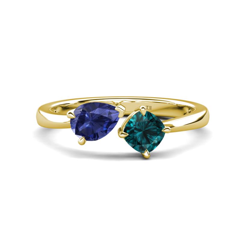 Lysha 1.35 ctw Iolite Pear Shape (7x5 mm) & London Blue Topaz Cushion Shape (5.00 mm) Toi Et Moi Engagement Ring 