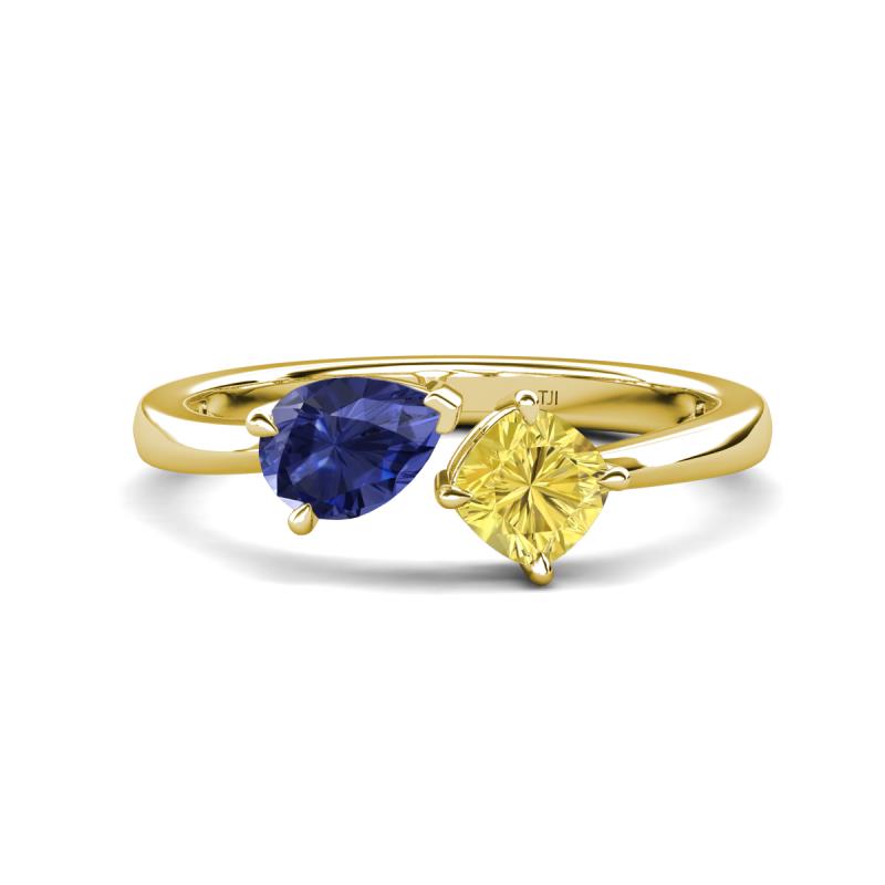 Lysha 1.41 ctw Iolite Pear Shape (7x5 mm) & Lab Created Yellow Sapphire Cushion Shape (5.00 mm) Toi Et Moi Engagement Ring 