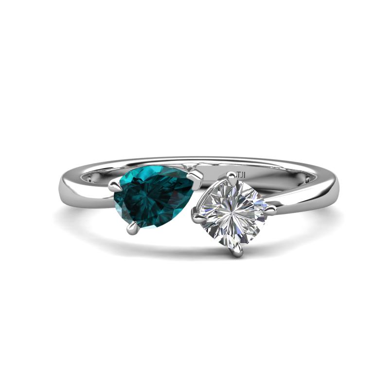 Lysha 1.35 ctw London Blue Topaz Pear Shape (7x5 mm) & Lab Grown Diamond Cushion Shape (5.00 mm) Toi Et Moi Engagement Ring 
