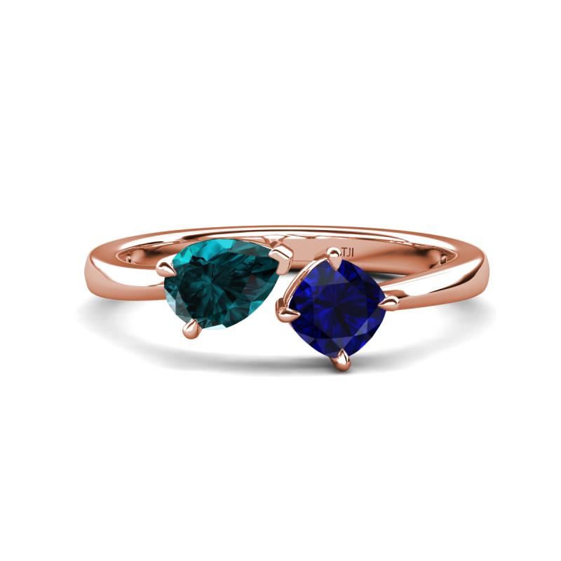 Lysha 1.66 ctw London Blue Topaz Pear Shape (7x5 mm) & Lab Created Blue Sapphire Cushion Shape (5.00 mm) Toi Et Moi Engagement Ring 