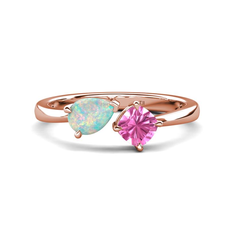 Lysha 1.16 ctw Opal Pear Shape (7x5 mm) & Lab Created Pink Sapphire Cushion Shape (5.00 mm) Toi Et Moi Engagement Ring 