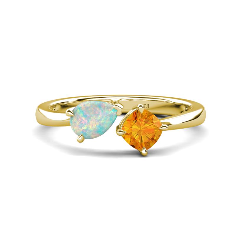 Lysha 0.85 ctw Opal Pear Shape (7x5 mm) & Citrine Cushion Shape (5.00 mm) Toi Et Moi Engagement Ring 