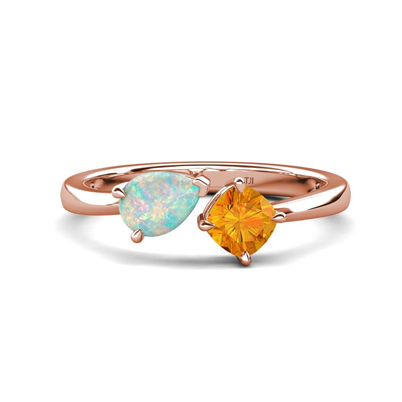 Lysha 0.85 ctw Opal Pear Shape (7x5 mm) & Citrine Cushion Shape (5.00 mm) Toi Et Moi Engagement Ring 