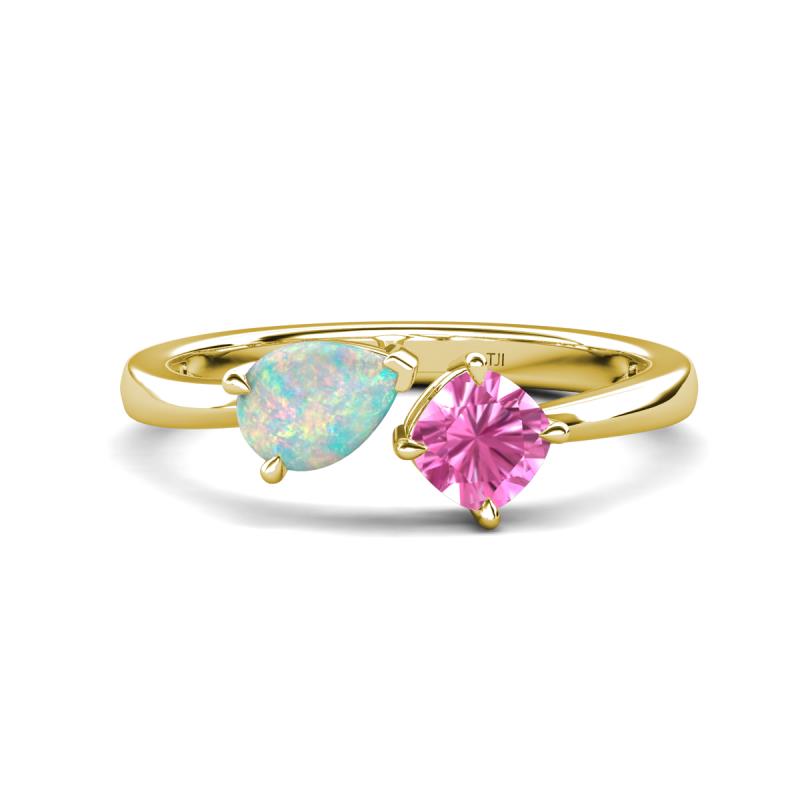Lysha 1.16 ctw Opal Pear Shape (7x5 mm) & Lab Created Pink Sapphire Cushion Shape (5.00 mm) Toi Et Moi Engagement Ring 