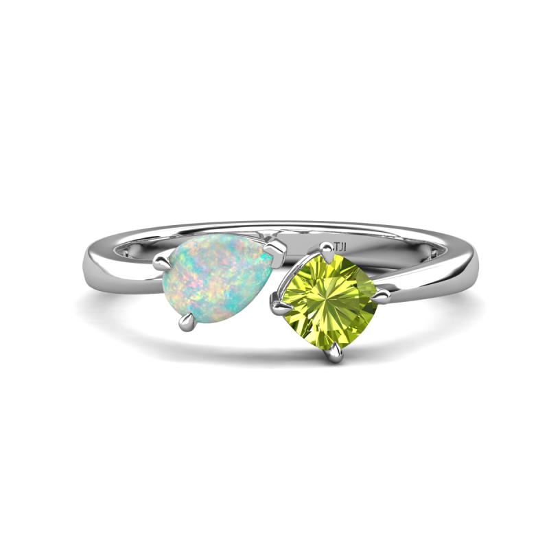 Lysha 1.00 ctw Opal Pear Shape (7x5 mm) & Peridot Cushion Shape (5.00 mm) Toi Et Moi Engagement Ring 