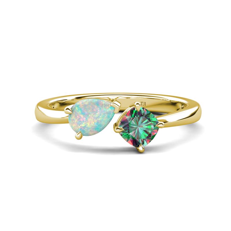 Lysha 1.16 ctw Opal Pear Shape (7x5 mm) & Lab Created Alexandrite Cushion Shape (5.00 mm) Toi Et Moi Engagement Ring 