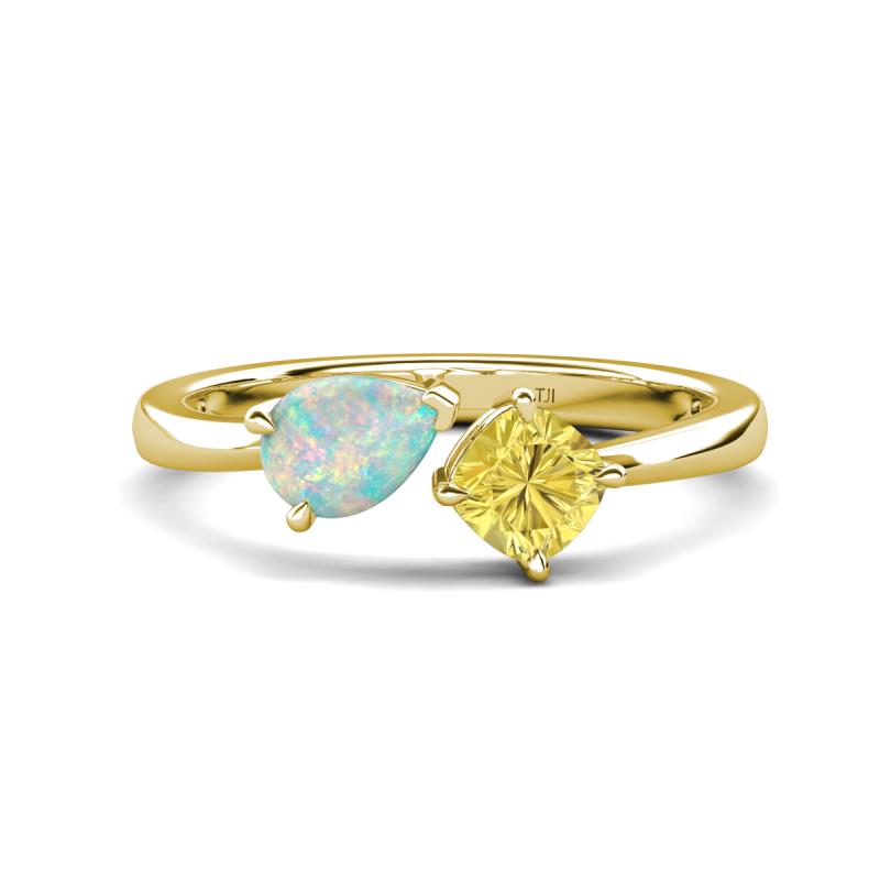 Lysha 1.16 ctw Opal Pear Shape (7x5 mm) & Lab Created Yellow Sapphire Cushion Shape (5.00 mm) Toi Et Moi Engagement Ring 