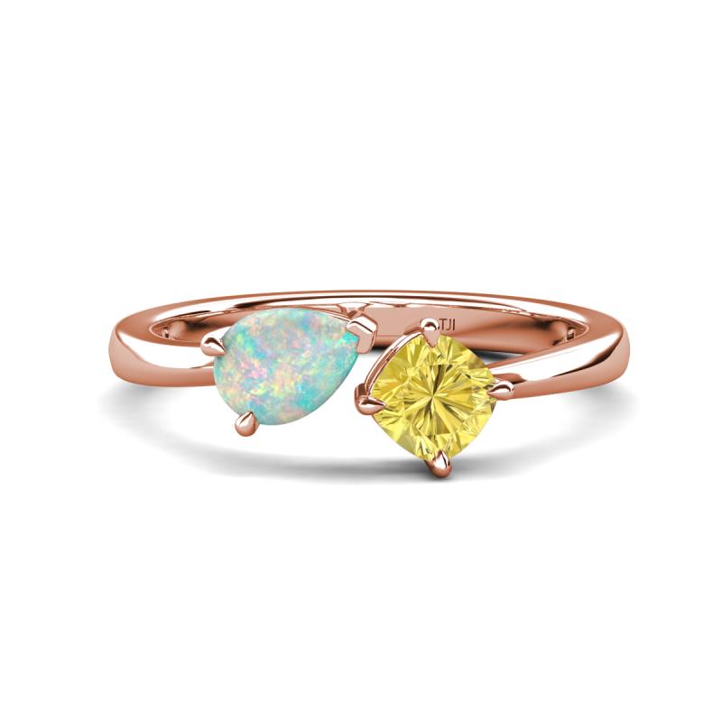 Lysha 1.16 ctw Opal Pear Shape (7x5 mm) & Lab Created Yellow Sapphire Cushion Shape (5.00 mm) Toi Et Moi Engagement Ring 