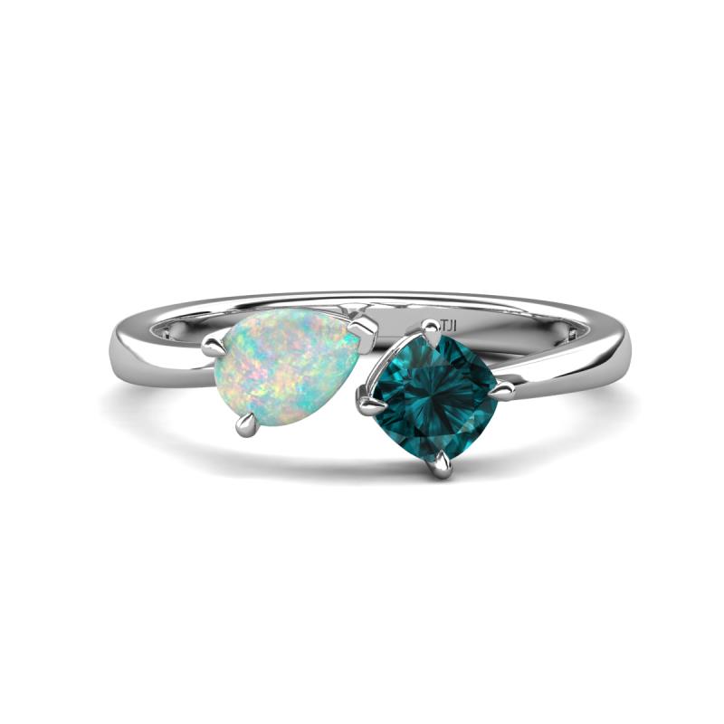 Lysha 1.10 ctw Opal Pear Shape (7x5 mm) & London Blue Topaz Cushion Shape (5.00 mm) Toi Et Moi Engagement Ring 