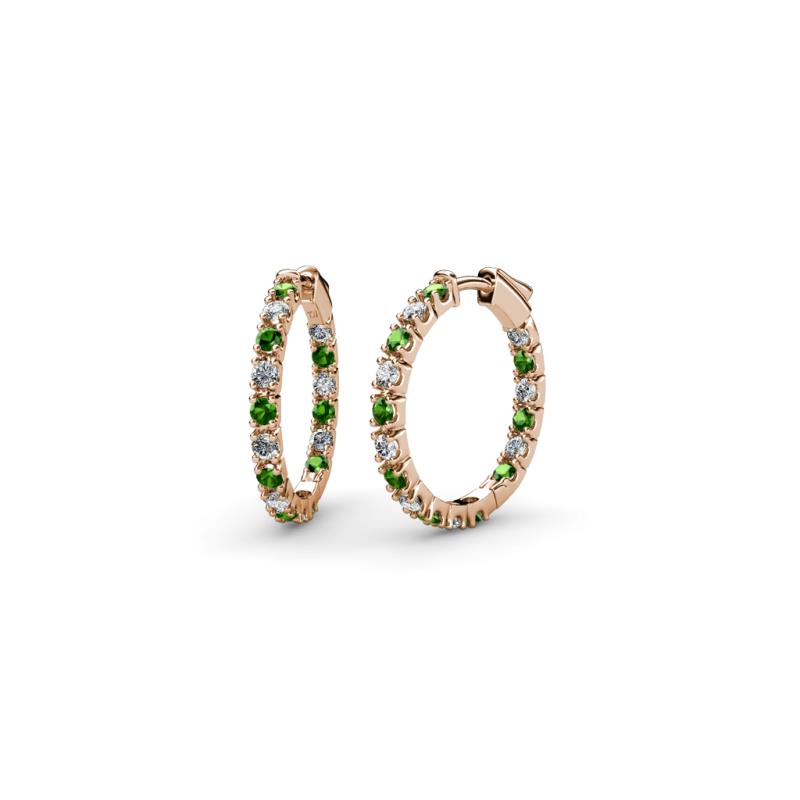 Amia Green Garnet and Diamond Hoop Earrings 