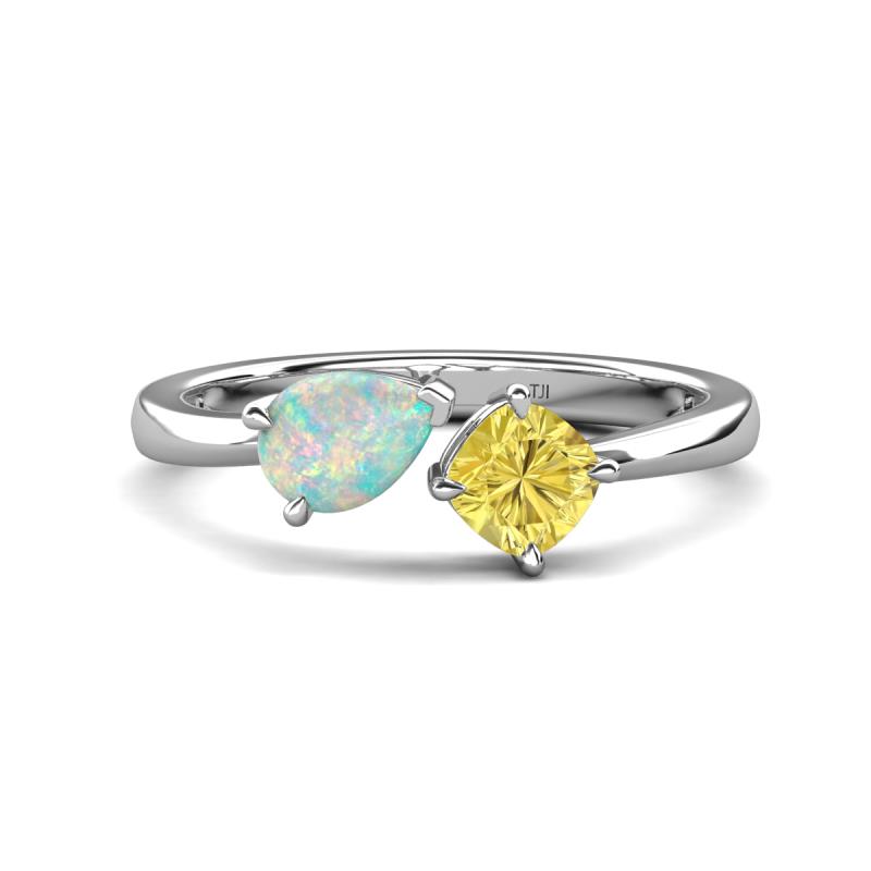 Lysha 1.16 ctw Opal Pear Shape (7x5 mm) & Lab Created Yellow Sapphire Cushion Shape (5.00 mm) Toi Et Moi Engagement Ring 
