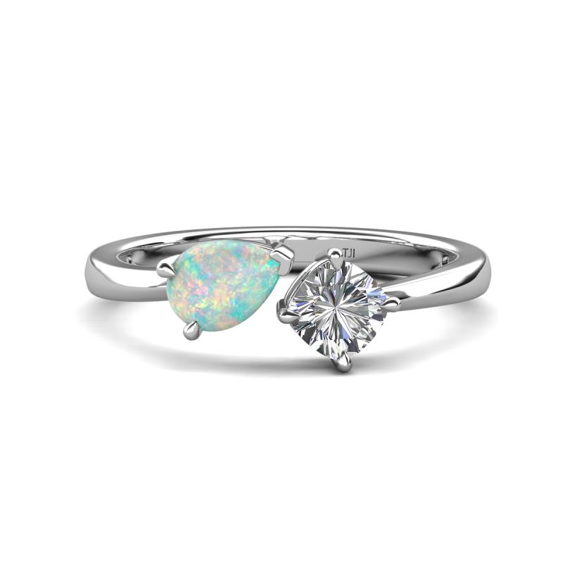 Lysha 0.85 ctw Opal Pear Shape (7x5 mm) & Lab Grown Diamond Cushion Shape (5.00 mm) Toi Et Moi Engagement Ring 