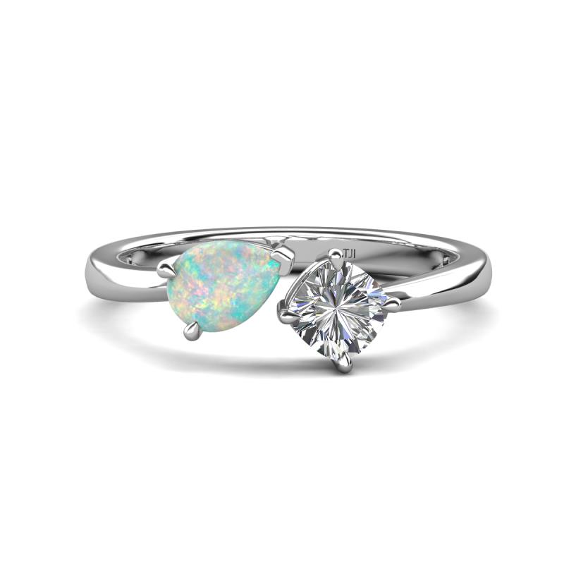 Lysha 0.85 ctw Opal Pear Shape (7x5 mm) & Natural Diamond Cushion Shape (5.00 mm) Toi Et Moi Engagement Ring 