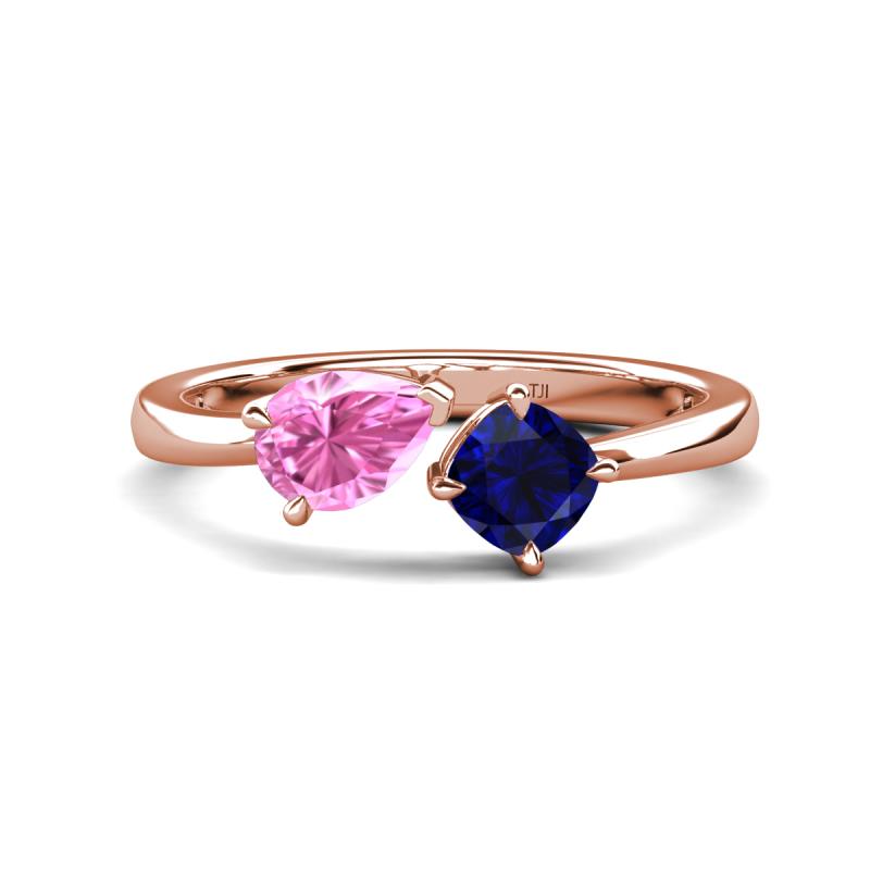 Lysha 1.71 ctw Pink Sapphire Pear Shape (7x5 mm) & Lab Created Blue Sapphire Cushion Shape (5.00 mm) Toi Et Moi Engagement Ring 