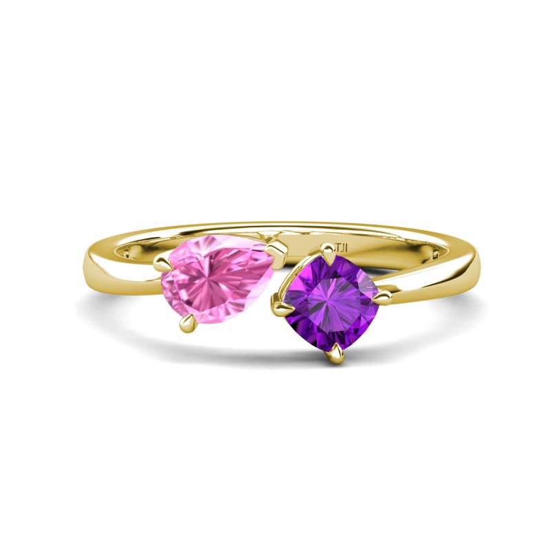 Lysha 1.40 ctw Pink Sapphire Pear Shape (7x5 mm) & Amethyst Cushion Shape (5.00 mm) Toi Et Moi Engagement Ring 