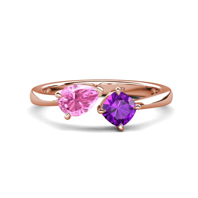 Lysha 1.40 ctw Pink Sapphire Pear Shape (7x5 mm) & Amethyst Cushion Shape (5.00 mm) Toi Et Moi Engagement Ring 
