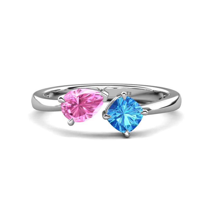 Lysha 1.65 ctw Pink Sapphire Pear Shape (7x5 mm) & Blue Topaz Cushion Shape (5.00 mm) Toi Et Moi Engagement Ring 