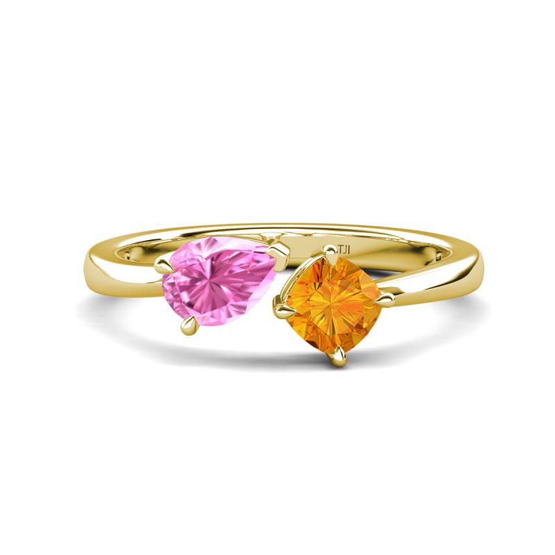 Lysha 1.40 ctw Pink Sapphire Pear Shape (7x5 mm) & Citrine Cushion Shape (5.00 mm) Toi Et Moi Engagement Ring 