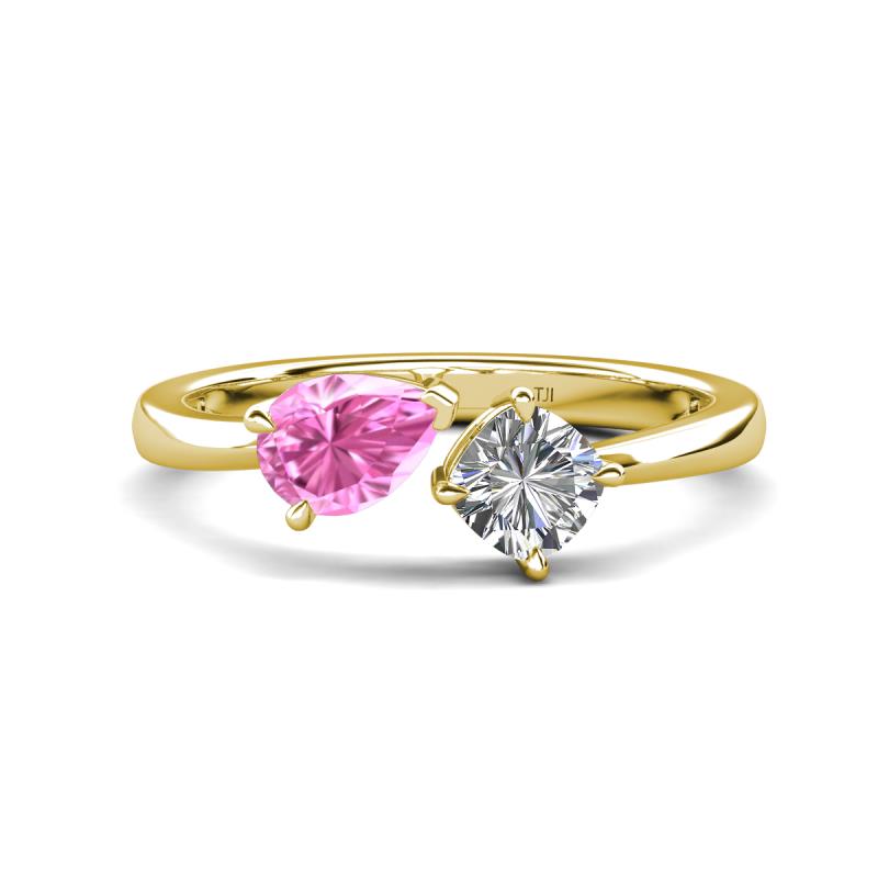 Lysha 1.47 ctw Pink Sapphire Pear Shape (7x5 mm) & Moissanite Cushion Shape (5.00 mm) Toi Et Moi Engagement Ring 